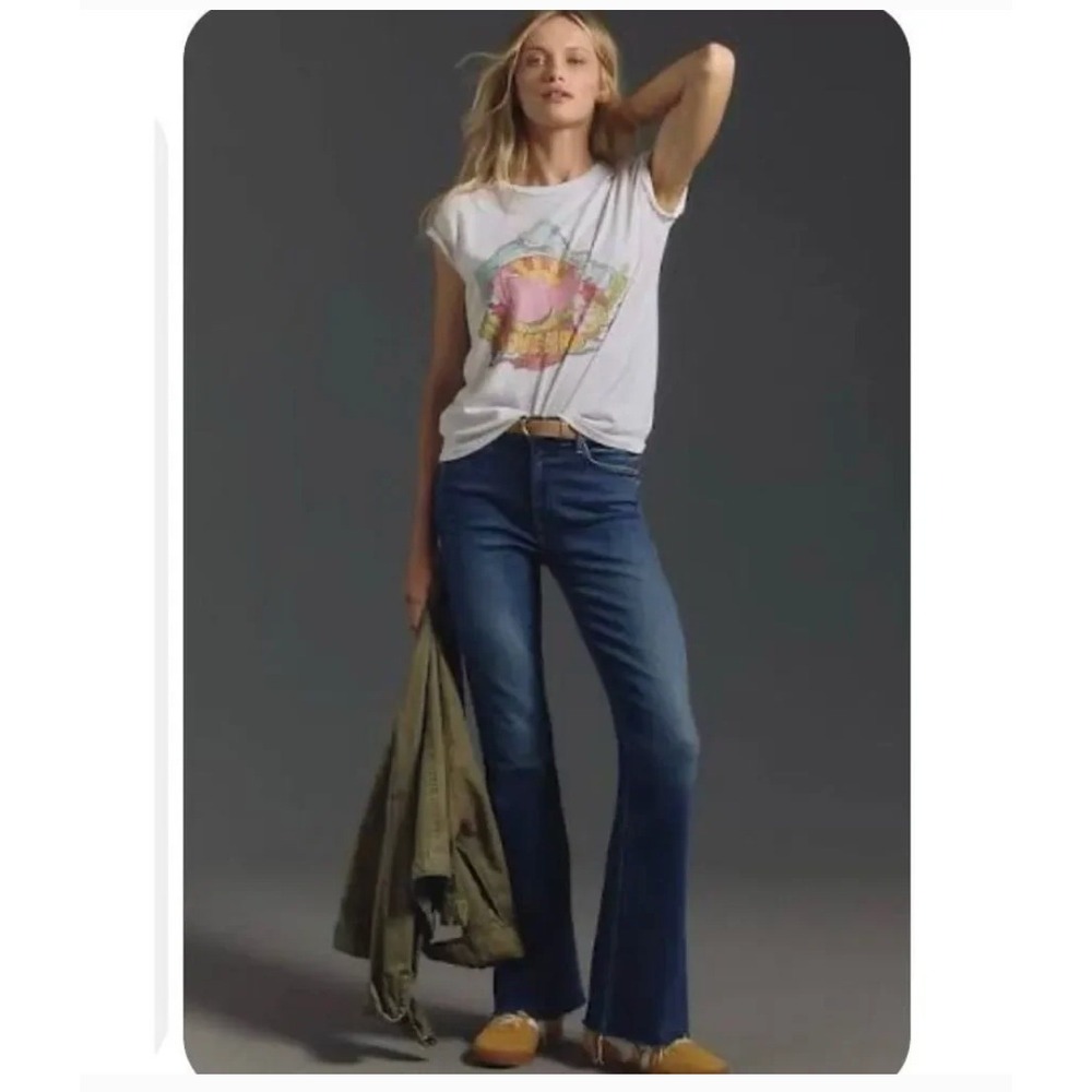 NEW Mother Anthropologie Women Jeans 34 Blue High Rise Flare Raw Take it Easy